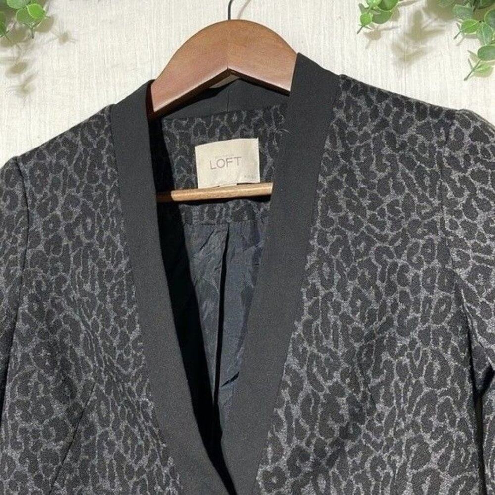 Ann Taylor Loft Leopard print black and grey jacket blazer size 00 petite - Picture 3 of 10